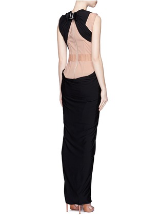 Back View - Click To Enlarge - LANVIN - Crystal pavé clasp drape jersey overlay dress