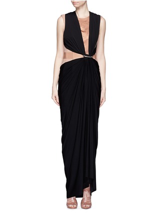 Main View - Click To Enlarge - LANVIN - Crystal pavé clasp drape jersey overlay dress