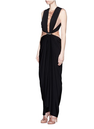Figure View - Click To Enlarge - LANVIN - Crystal pavé clasp drape jersey overlay dress