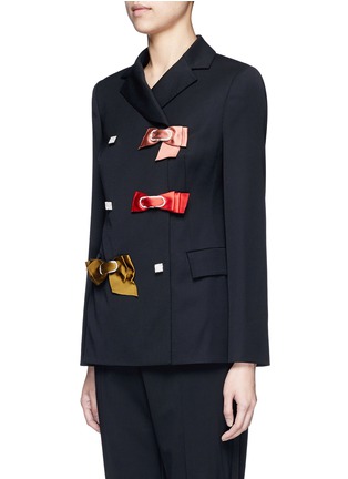 Front View - Click To Enlarge - LANVIN - Crystal pavé clasp bow appliqué wool jacket