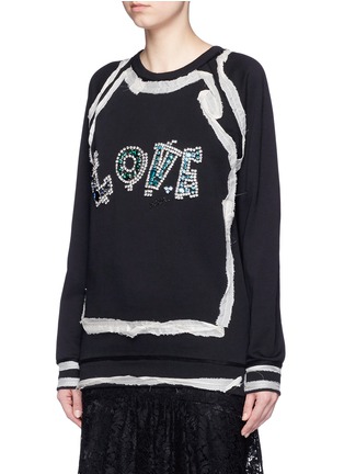 Front View - Click To Enlarge - LANVIN - 'LOVE' frayed trim embellished French terry sweatshirt