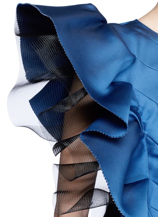 Detail View - Click To Enlarge - LANVIN - Mesh side ruffle techno satin dress