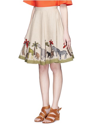 Front View - Click To Enlarge - ALICE & OLIVIA - 'Earla' safari embroidery linen flare skirt