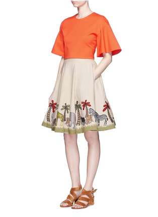 Figure View - Click To Enlarge - ALICE & OLIVIA - 'Earla' safari embroidery linen flare skirt