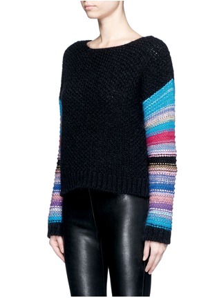 Front View - Click To Enlarge - SAINT LAURENT - Stripe sleeve pointelle knit sweater
