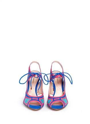 Front View - Click To Enlarge - NICHOLAS KIRKWOOD - 'Outliner' suede patent combo cutout sandals