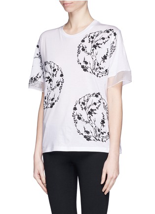 Front View - Click To Enlarge - ALEXANDER MCQUEEN - Blossom embroidery organza sleeve T-shirt