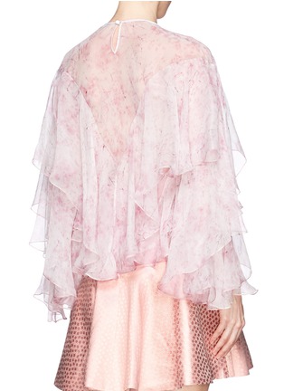 Back View - Click To Enlarge - ALEXANDER MCQUEEN - Cherry blossom print ruffle silk crepe blouse