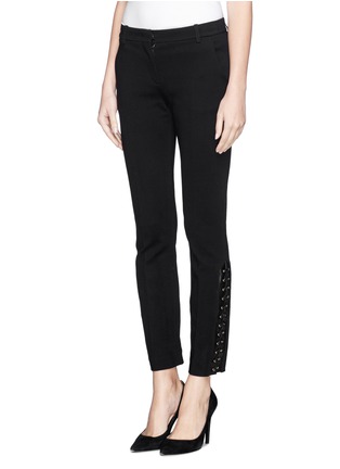 Front View - Click To Enlarge - EMILIO PUCCI - Leather lace up cuff cropped pants 