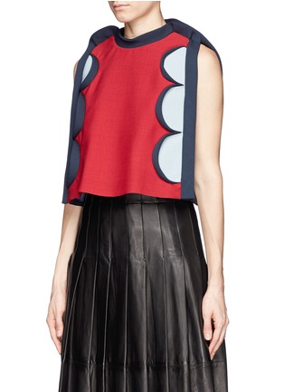 Front View - Click To Enlarge - DELPOZO - Scalloped trim colourblock cropped top
