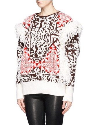 Front View - Click To Enlarge - EMILIO PUCCI - Tribal jacquard knit fringe navajo sweater