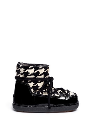 Main View - Click To Enlarge - INUIKII - 'Gloss Low' houndstooth lambskin shearling boots