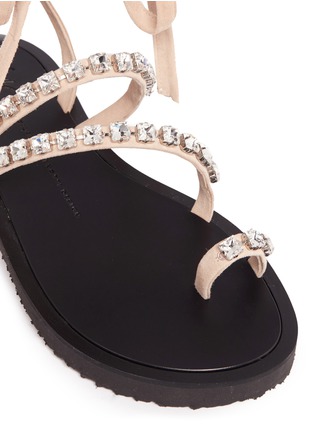 Detail View - Click To Enlarge - 73426 - 'Rock 10' glass crystal ankle tie suede sandals