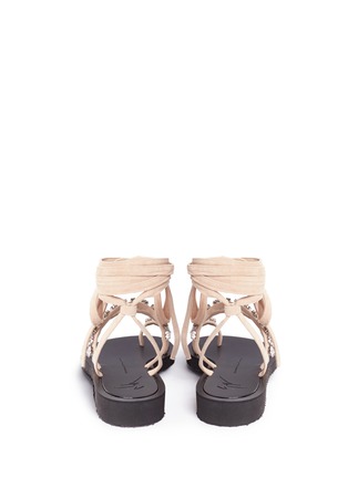 Back View - Click To Enlarge - 73426 - 'Rock 10' glass crystal ankle tie suede sandals