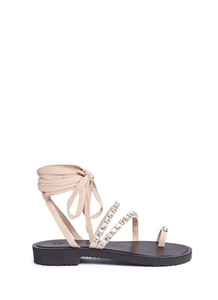 Main View - Click To Enlarge - 73426 - 'Rock 10' glass crystal ankle tie suede sandals