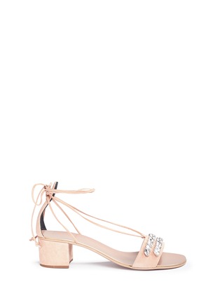 Main View - Click To Enlarge - 73426 - 'Roll 40 Sand' glass crystal lace-up suede sandals