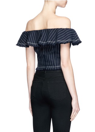 Back View - Click To Enlarge - T BY ALEXANDER WANG - Stripe off-shoulder cropped burlap top