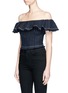 Front View - Click To Enlarge - T BY ALEXANDER WANG - Stripe off-shoulder cropped burlap top