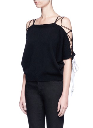 Front View - Click To Enlarge - VALENTINO GARAVANI - Lace-up cold shoulder cashmere sweater