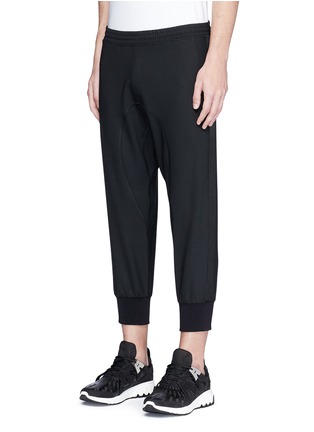 Front View - Click To Enlarge - NEIL BARRETT - Satin trim cropped jogging pants