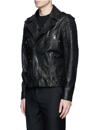 Front View - Click To Enlarge - NEIL BARRETT - Stud embellished buffalo leather jacket