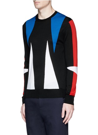 Front View - Click To Enlarge - NEIL BARRETT - 'Abstract Modernist' intarsia Merino wool sweater