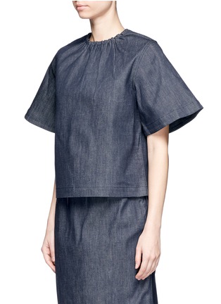 Front View - Click To Enlarge - SHUSHU/TONG - Gathered neck boxy denim top