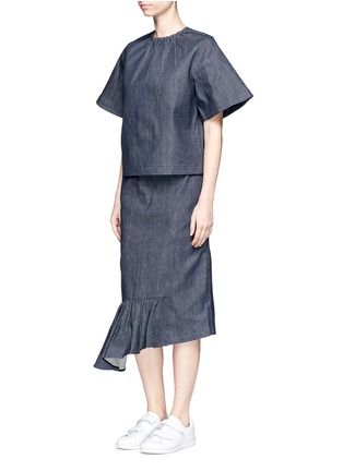 Figure View - Click To Enlarge - SHUSHU/TONG - Gathered neck boxy denim top
