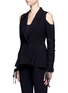 Front View - Click To Enlarge - 72723 - Lace-up sleeve cold shoulder textured jacket