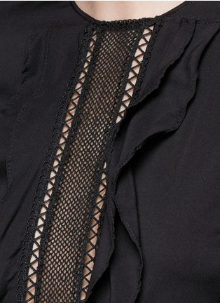 Detail View - Click To Enlarge - 72723 - Zigzag lace insert ruffle silk rompers