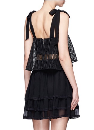 Back View - Click To Enlarge - 72723 - Tie shoulder guipure lace cropped top