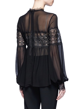 Back View - Click To Enlarge - 72723 - Floral lace panel balloon sleeve silk shirt