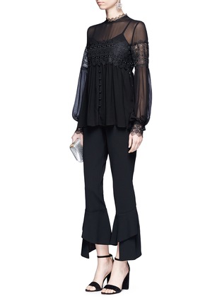 Figure View - Click To Enlarge - 72723 - Floral lace panel balloon sleeve silk shirt