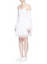 Front View - Click To Enlarge - 72723 - Detachable ruched sleeve floral crochet poplin dress