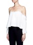 Front View - Click To Enlarge - 72723 - Detachable sleeve lace trim textured off-shoulder top