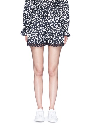 Main View - Click To Enlarge - 72723 - Daisy print crochet lace trim silk shorts