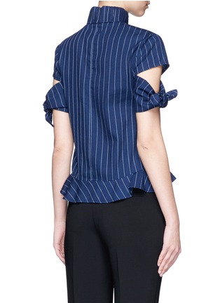 Back View - Click To Enlarge - 72723 - Knotted split sleeve pinstripe cotton top