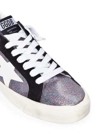 Detail View - Click To Enlarge - GOLDEN GOOSE - 'May' star patch iridescent glitter leather sneakers