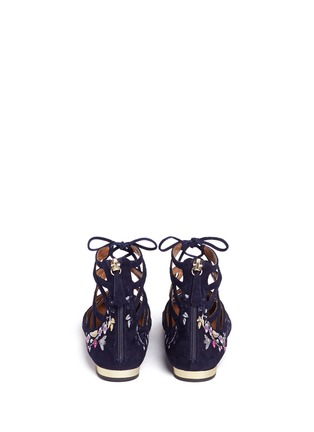 Back View - Click To Enlarge - AQUAZZURA - 'Belgravia' floral embroidery caged suede flats