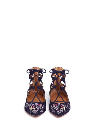 Front View - Click To Enlarge - AQUAZZURA - 'Belgravia' floral embroidery caged suede flats