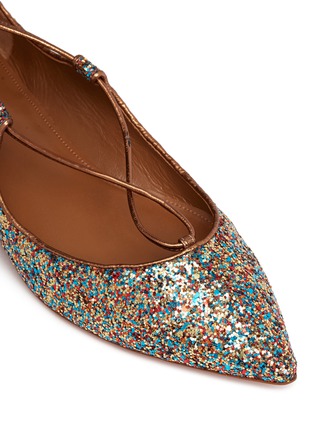 Detail View - Click To Enlarge - AQUAZZURA - 'Christy' metallic glitter lace-up flats
