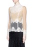 Front View - Click To Enlarge - - - Lace insert high neck tulle top