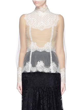 Main View - Click To Enlarge - - - Lace insert high neck tulle top