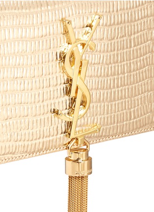 Detail View - Click To Enlarge - SAINT LAURENT - 'Monogramme' small chain tassel embossed metallic leather bag
