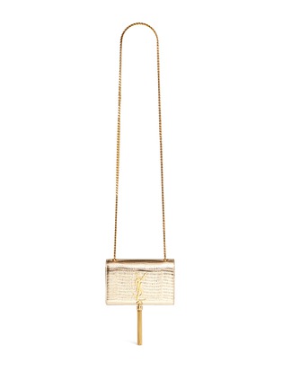 Main View - Click To Enlarge - SAINT LAURENT - 'Monogramme' small chain tassel embossed metallic leather bag