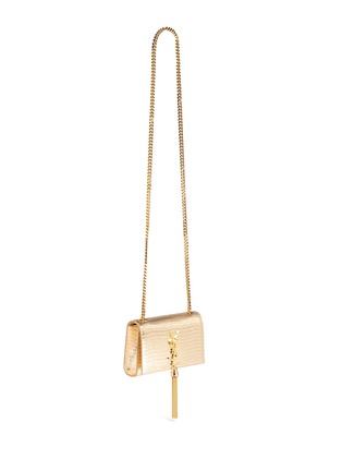 Figure View - Click To Enlarge - SAINT LAURENT - 'Monogramme' small chain tassel embossed metallic leather bag