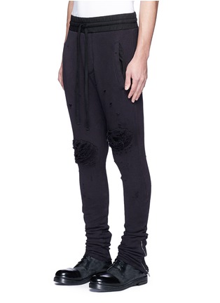 Front View - Click To Enlarge - AMIRI - 'MX1' leather patchwork distressed sweatpants