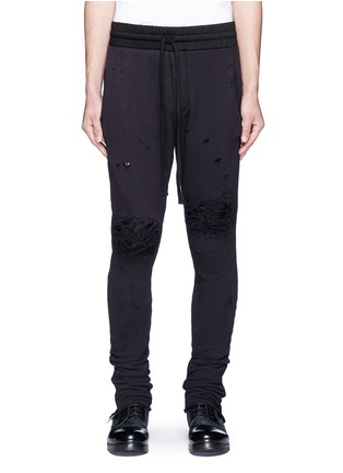 Main View - Click To Enlarge - AMIRI - 'MX1' leather patchwork distressed sweatpants