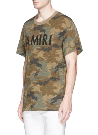Front View - Click To Enlarge - AMIRI - Camouflage print distressed slub cotton T-shirt