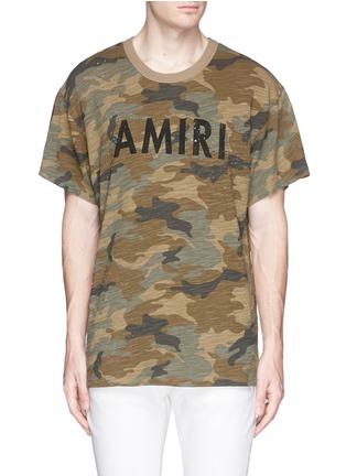 Main View - Click To Enlarge - AMIRI - Camouflage print distressed slub cotton T-shirt